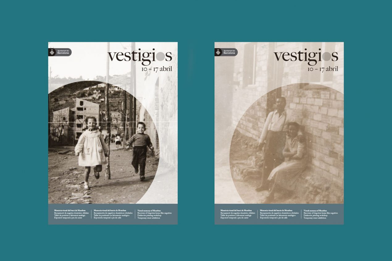Graphic application of the identity of Vestigios. Two posters using two different photographs.